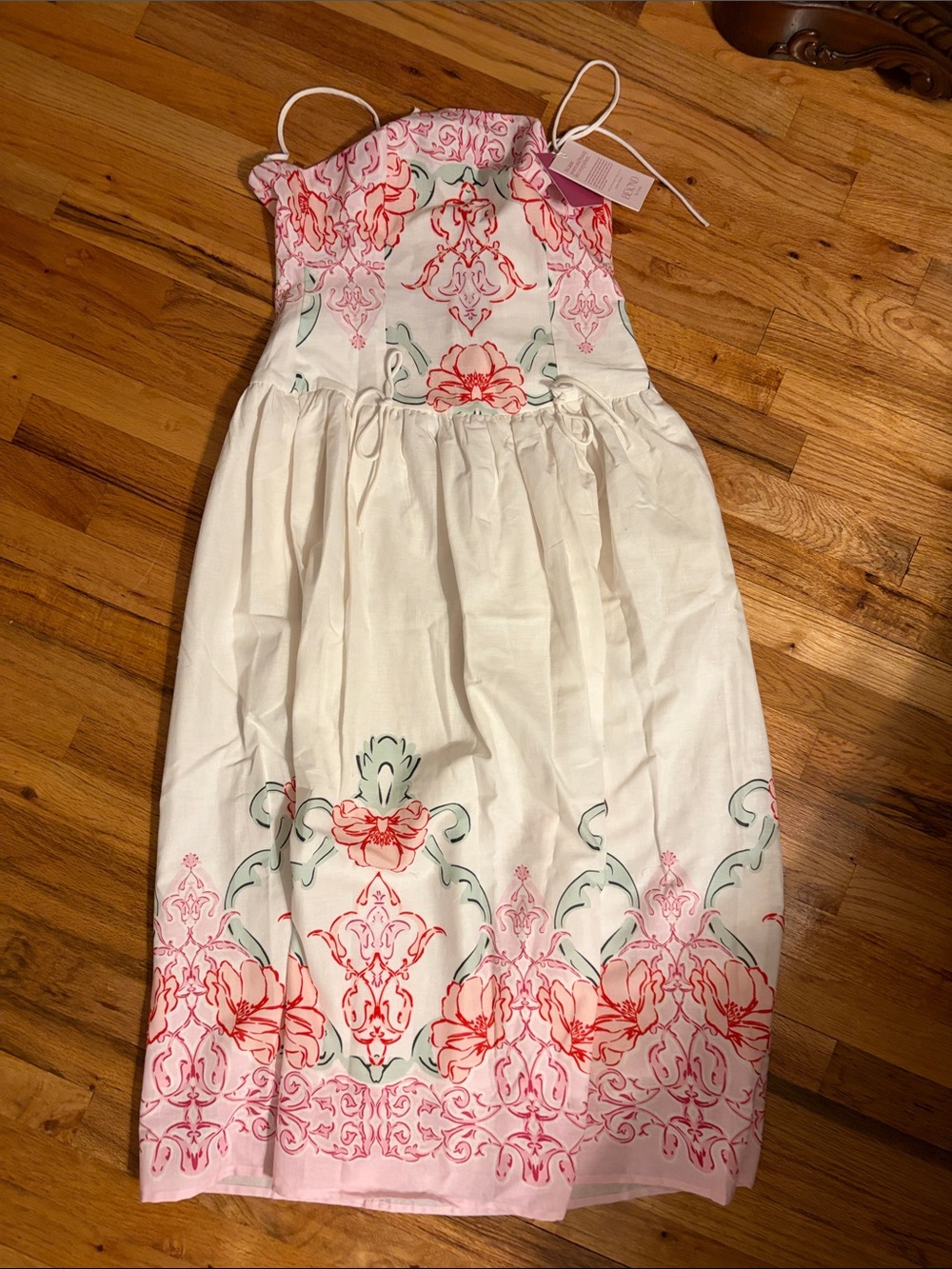 Woman’s White Sundress with Pink Floral Print